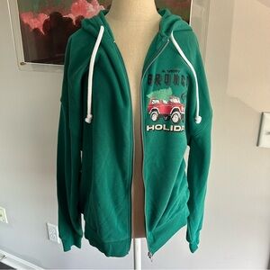 Ford Bronco Christmas Hoodie A Very Bronco Holiday Green Zip Up Size M NWT